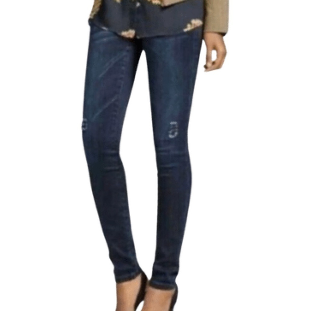 Cabi Womens Dark Wash Skinny Jeans Distressed Knee Detail Size 2